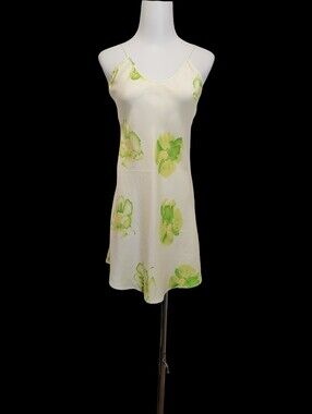 ☘️☘️100% Silk, Cream Slip Dress with Green Floral Prints